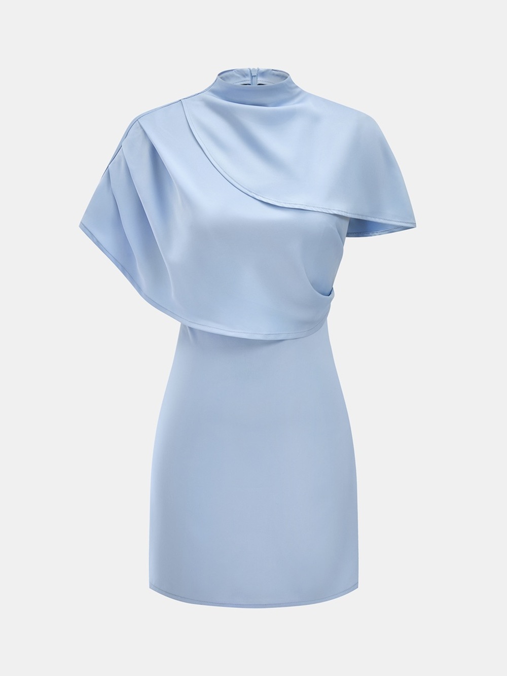 Commense High Neck Satin Cape Sleeve Mini Dress